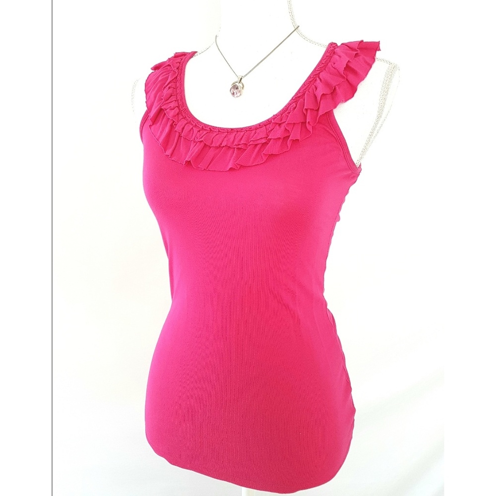 Pink/Fuchia Ruffle Neck Top - Picture 2 of 3